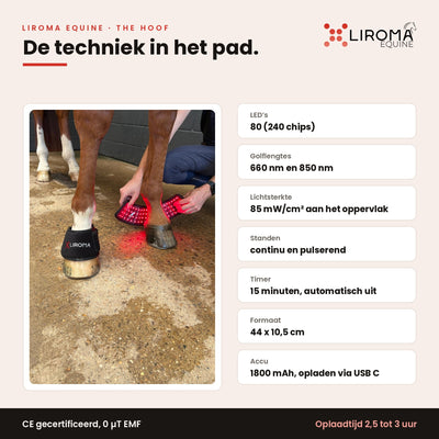 Specificaties van The Hoof: leds, golflengtes, lichtsterkte, timer en accu